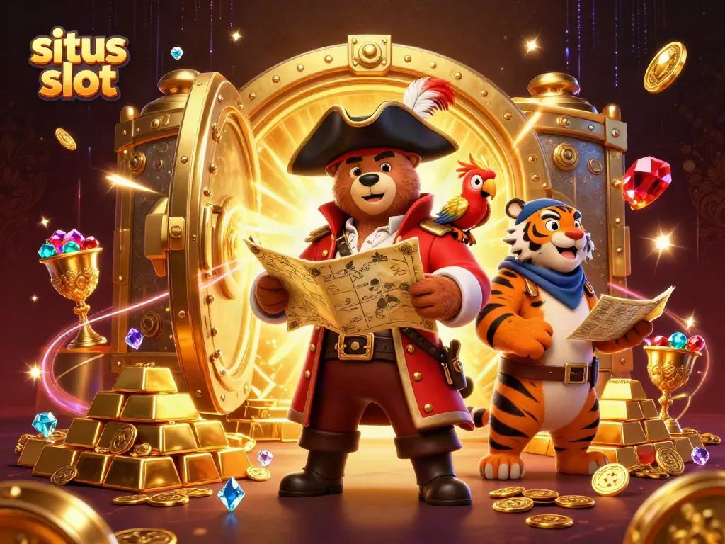 Experience thrilling action at situs slot with vibrant casino characters and treasures.