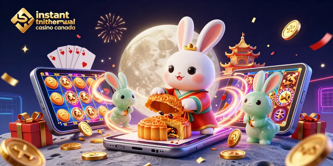 Experience the thrill with instant withdrawal casino canada as the moon rabbit celebrates wins with poker chips.